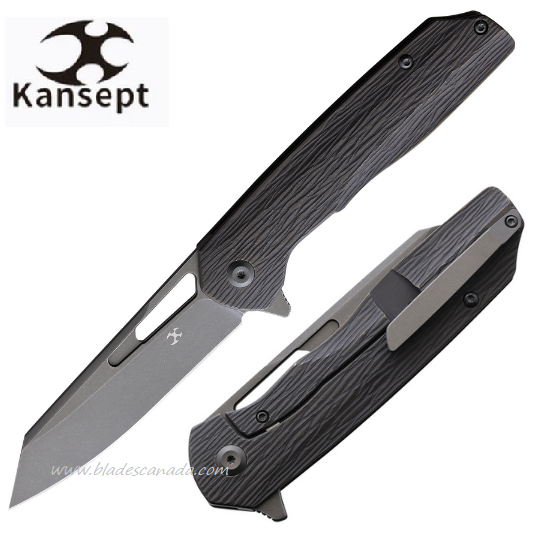 Kansept Shard Flipper Framelock Knife, CPM S35VN, Titanium Textured, K1006 Treelines - Click Image to Close